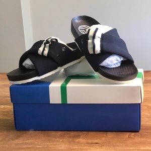 Tory Burch Tory Sport Ruffle Slide Navy/White Sz 6